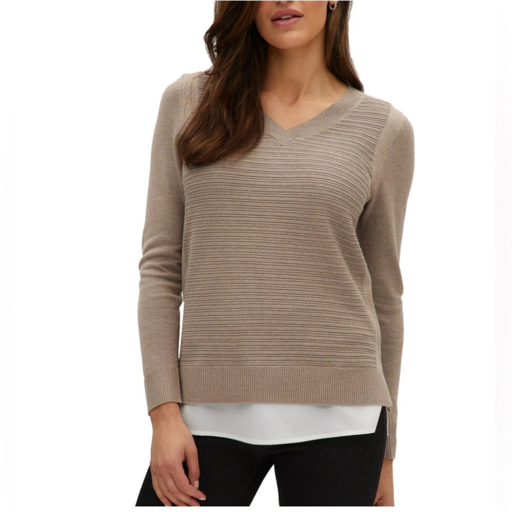 Hilary Radley Women's V Neck Layered Sweater S